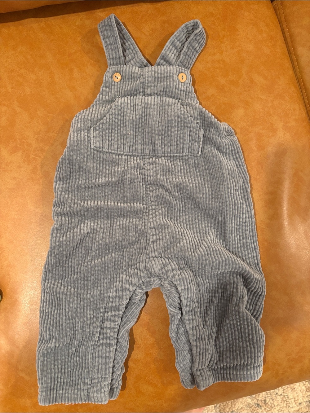 Zara Blue Corduroy Baby Overalls with Wooden Buttons - Size 3 to 6 months
